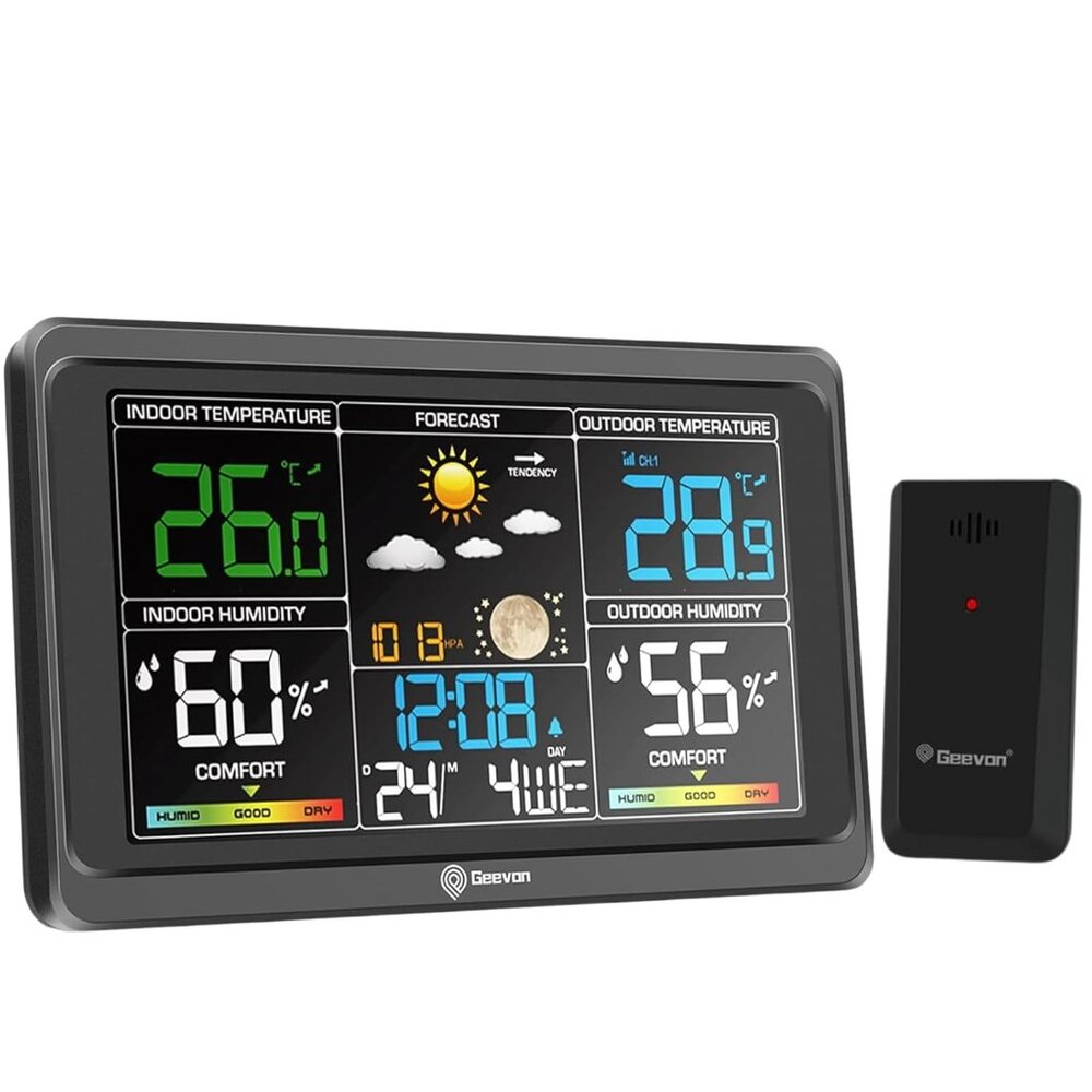 Wireless Indoor Outdoor Weather Station with Color Display, Digital Thermometer